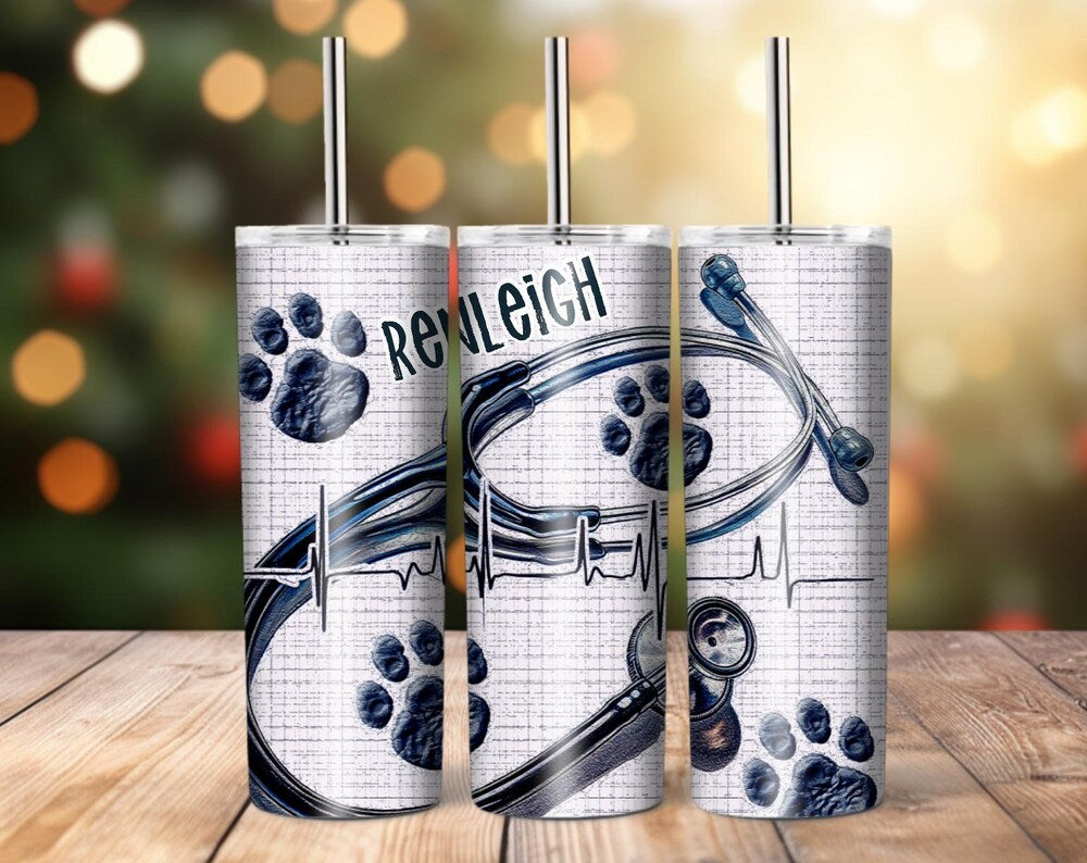 Paw Print Veterinary Cute Personalized 20oz. Skinny Stainless Tumbler